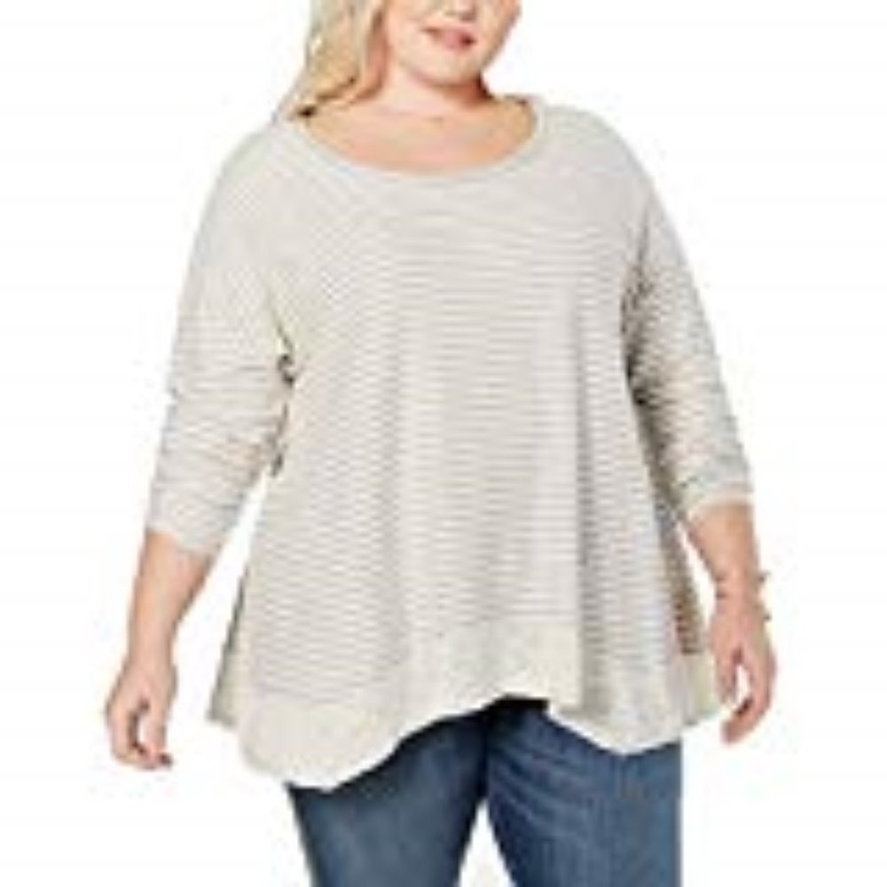 Style & Co Striped Bridge-Hem Top Sz 3X